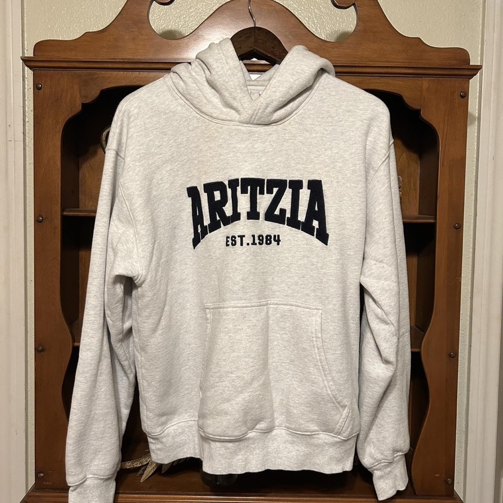Aritzia Cream Hoodie with Black Logo
